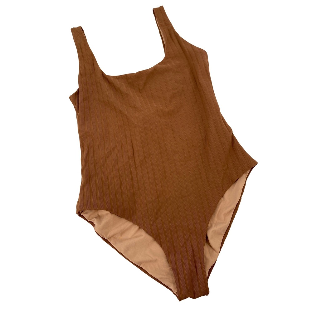 Melissa Odabash One Piece Swimsuit Women Size 8 Brown Ribbed Scoop Neck Low Back